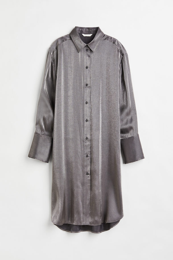 H&M Oversized Shirt Dress Silver-coloured