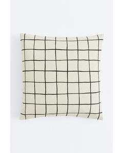 Cotton Canvas Cushion Cover Light Beige/black Checked