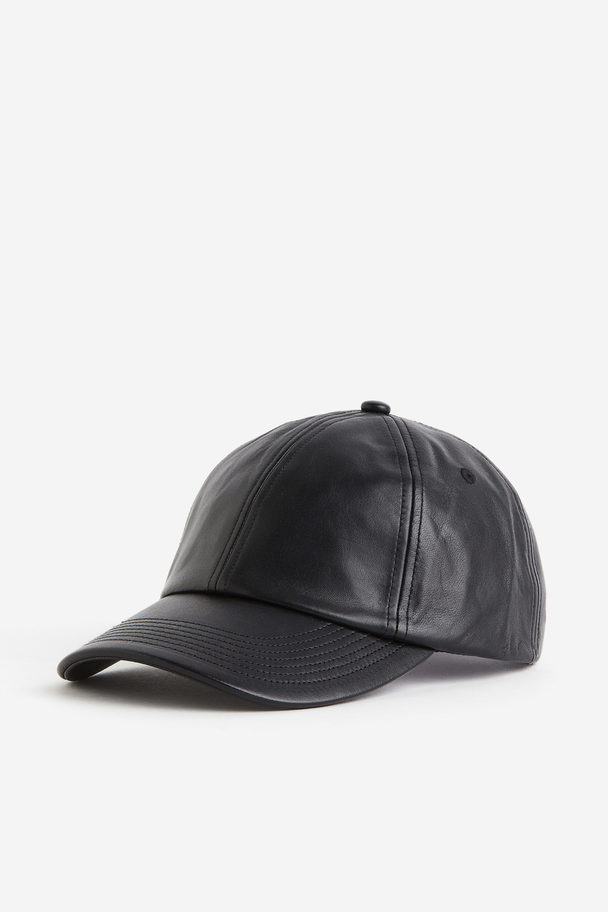 H&M Ledercap Schwarz