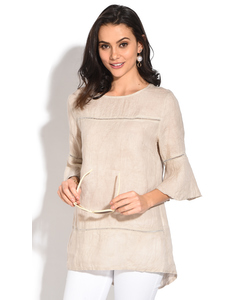 Round Collar Tunic With Lace Insert And Ruffled Sleeves