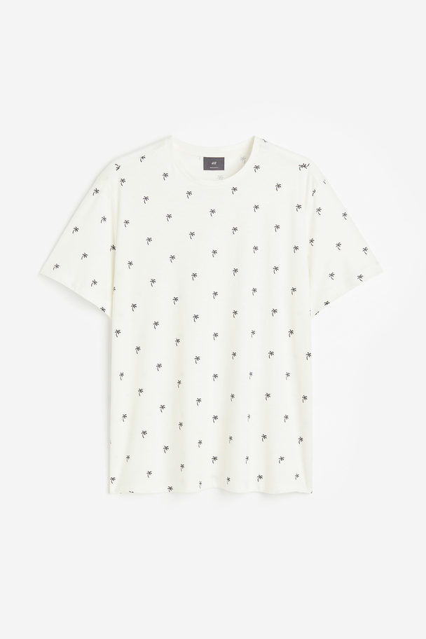 H&M Baumwoll-T-Shirt Regular Fit Weiß/Palmen