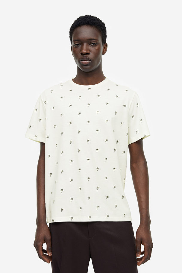 H&M Regular Fit T-shirt I Bomull Hvit/palmer
