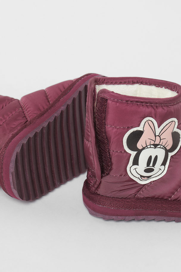 H&M Padded Appliquéd Boots Dark Purple/minnie Mouse