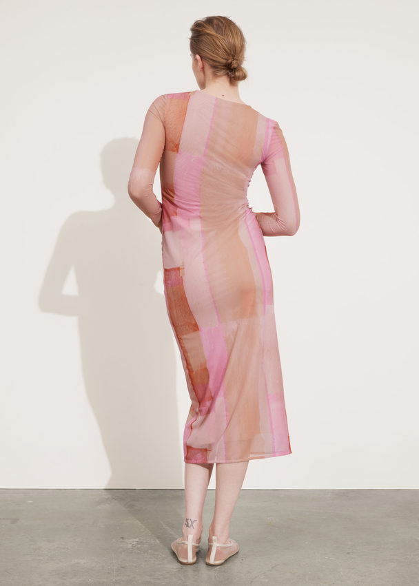 & Other Stories Mesh Midi Dress Pink Print