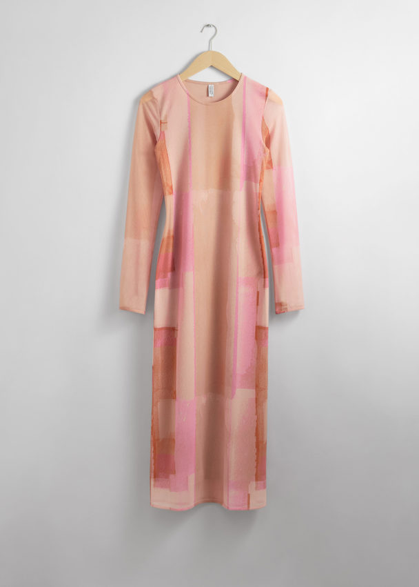 & Other Stories Mesh Midi Dress Pink Print