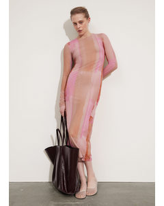 Mesh Midi Dress Pink Print