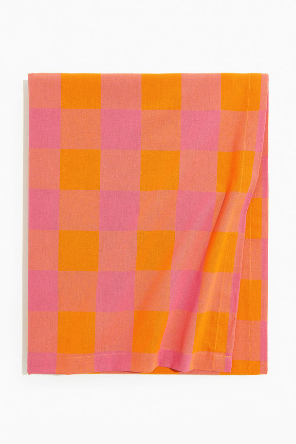 H&M HOME Patterned Cotton Tablecloth Deep Pink/checked