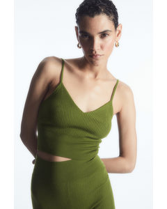 Ribbed-knit Merino Wool Bralette Dark Green