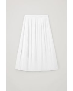 Cotton Long Pleated Skirt White