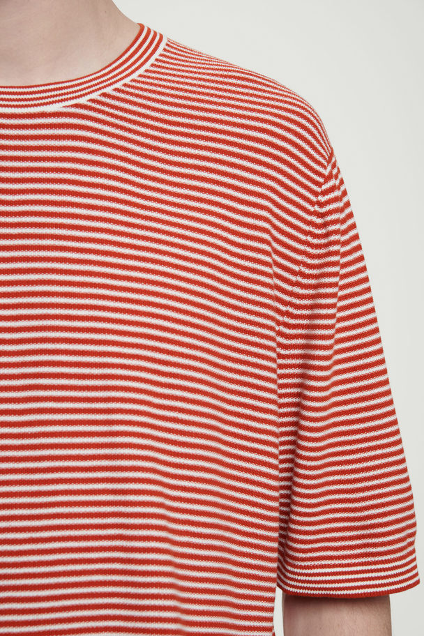 COS Striped Knit T-shirt Burnt Red / White