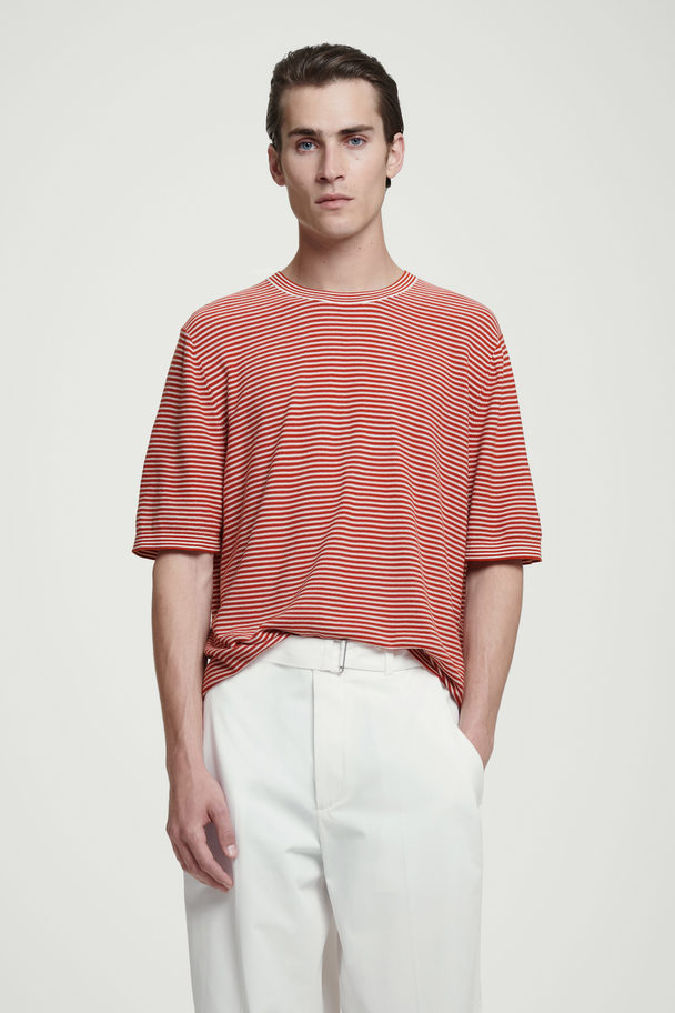 COS Striped Knit T-shirt Burnt Red / White