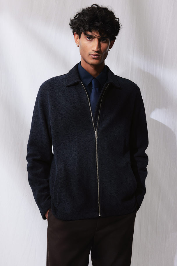 H&M Regular Fit Bouclé Jersey Jacket Dark Blue