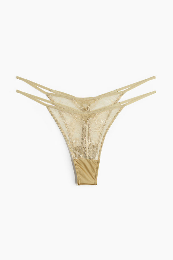 H&M 2-pack Lace Tanga Thong Briefs Beige