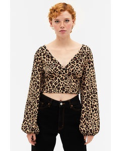Leoparden-Bluse mit tiefem V-Ausschnitt Leopard