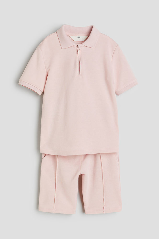 H&M 2-teiliges Set mit Poloshirt und Shorts Helles Mattrosa