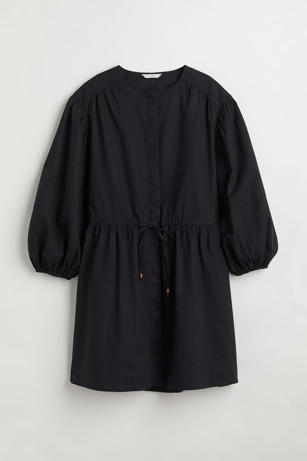 H&M Short Linen-blend Dress Black