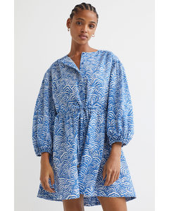 Short Linen-blend Dress Blue/patterned