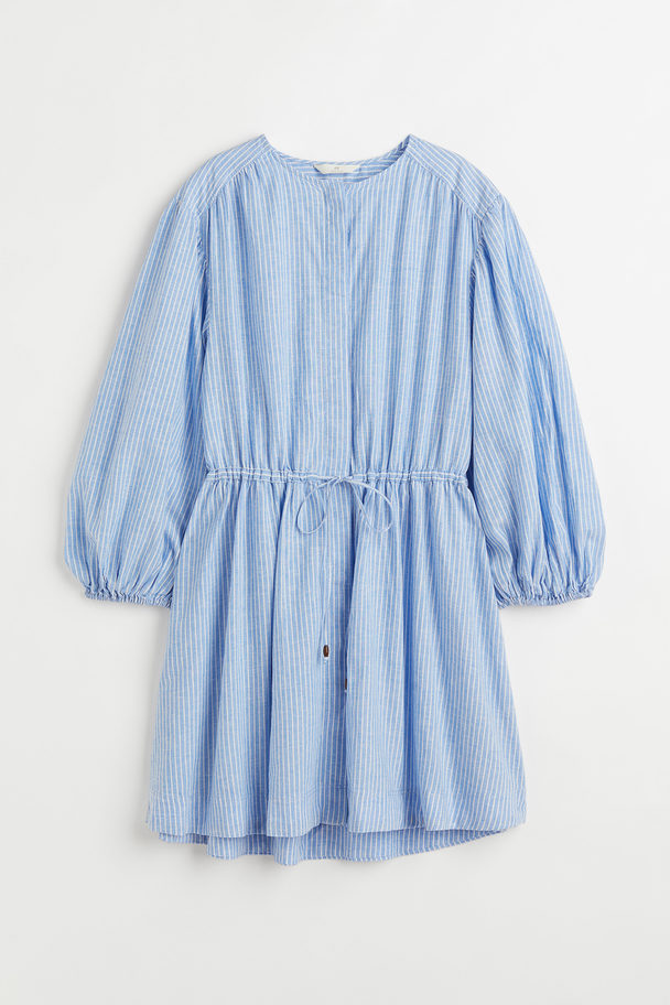 H&M Kurzes Kleid aus Leinenmix Blau/Weiß gestreift