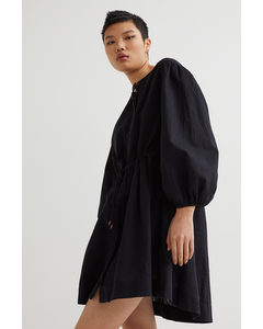 Short Linen-blend Dress Black
