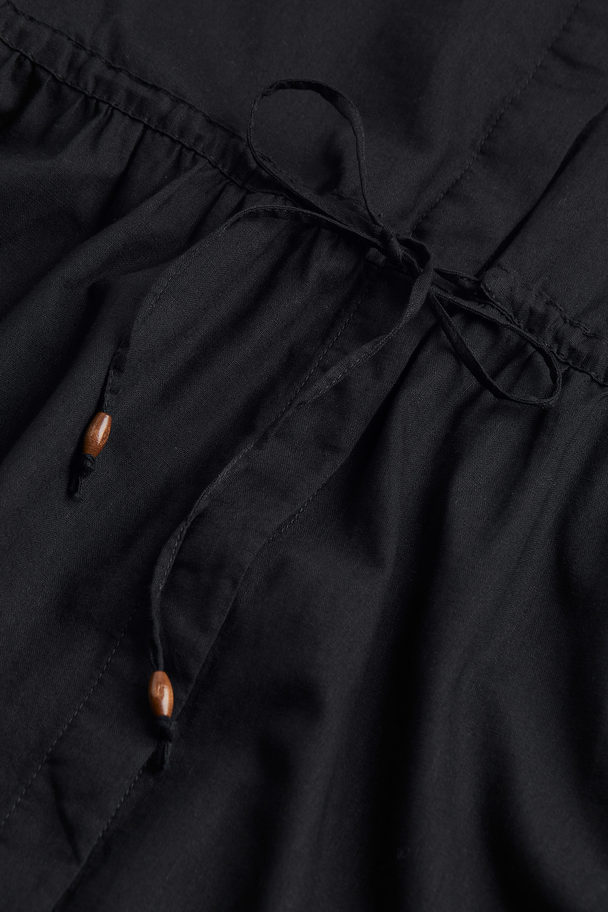 H&M Short Linen-blend Dress Black
