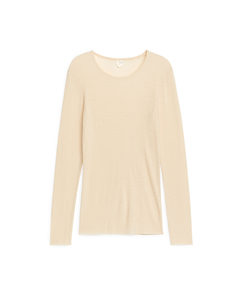 Ribbestrikket Ulltopp Beige