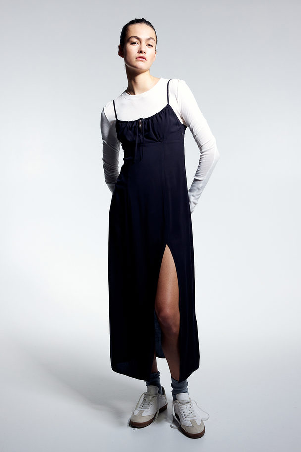 H&M Drawstring-detail Midi Dress Black