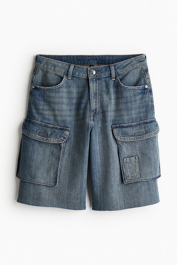 H&M Low Denim Utilityshort Denimblauw