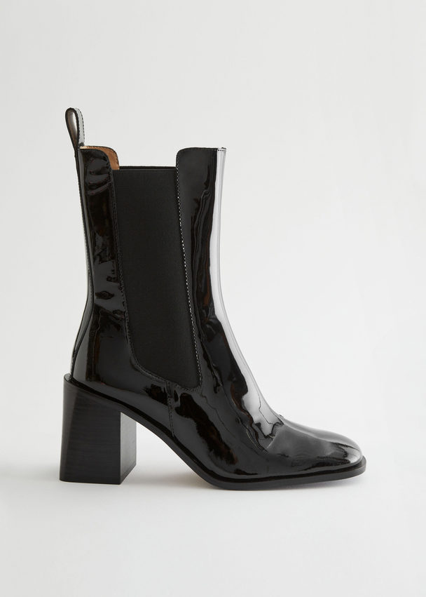 & Other Stories Heeled Leather Chelsea Boots Black