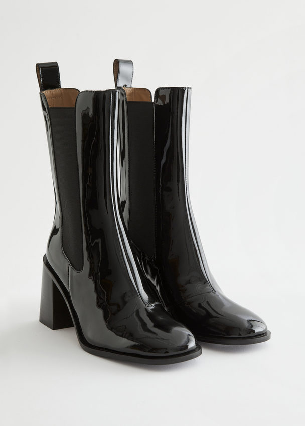 & Other Stories Heeled Leather Chelsea Boots Black
