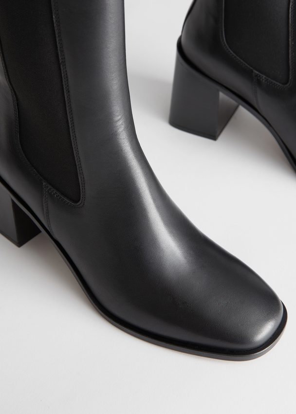 & Other Stories Heeled Leather Chelsea Boots Black