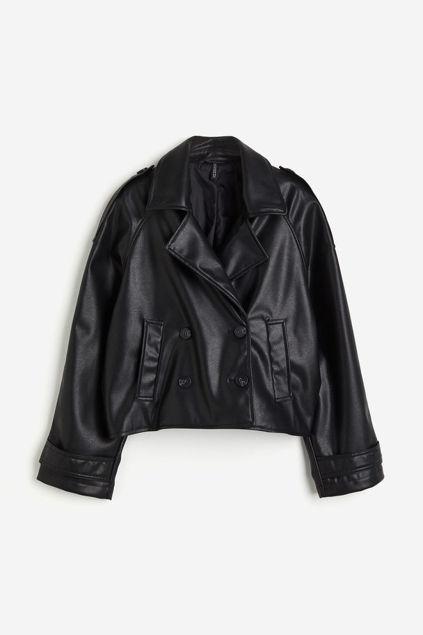 H&M Double-breasted Coated Jacket Black