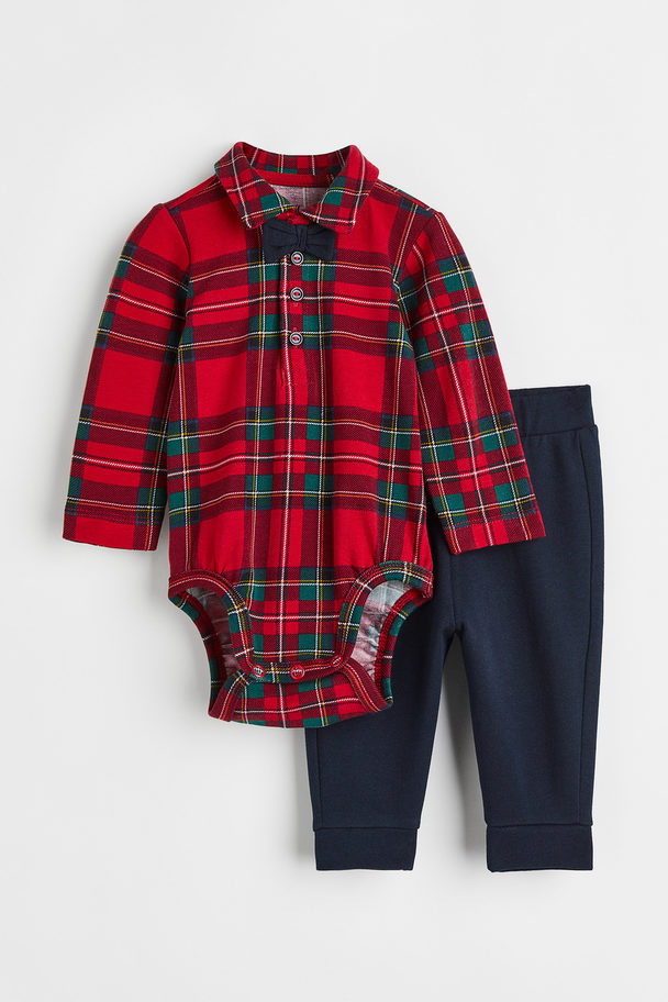 H&M 2-piece Cotton Set Red/green Checked