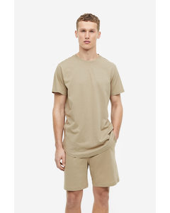 Regular Fit Pyjama T-shirt And Shorts Light Khaki Green