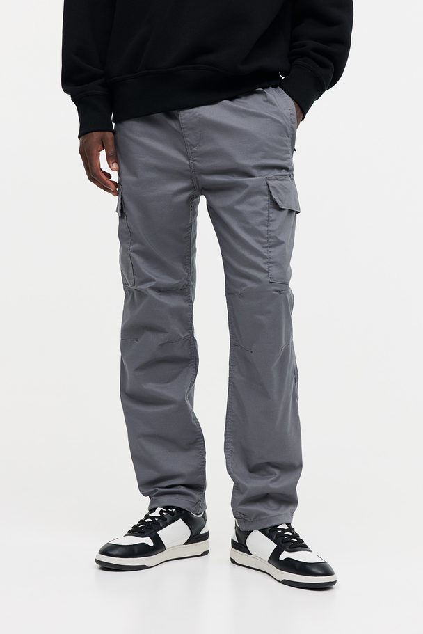 H&M Regular Fit Ripstop Cargo Trousers Grey