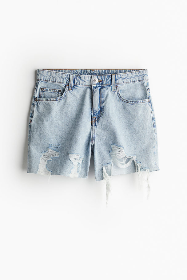 H&M Regular Denim Short Bleek Denimblauw