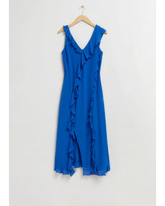 Frilled Midi Dress Bright Blue