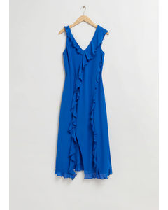 Midi-jurk Met Ruches Helderblauw