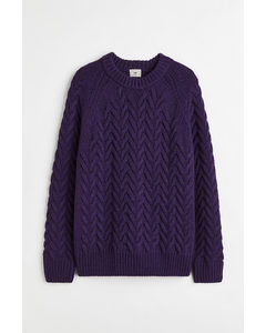 Regular Fit Wool-blend Cable-knit Jumper Dark Purple