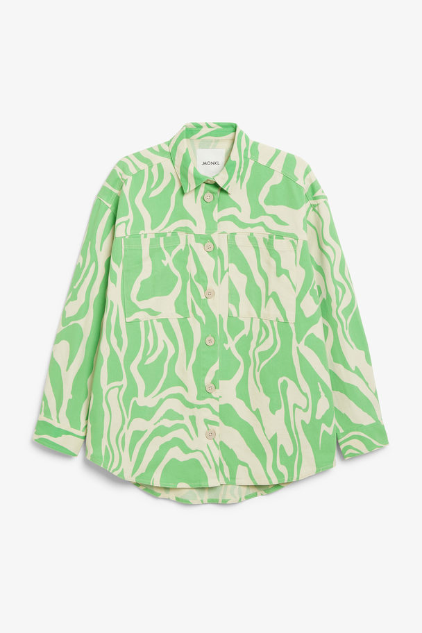 Monki Cotton Shacket Beige And Green Pattern