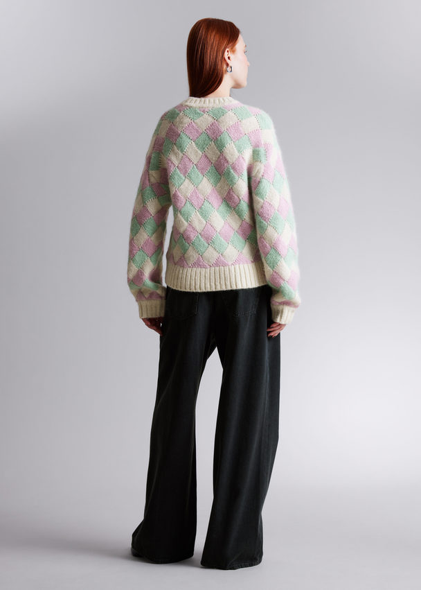 & Other Stories Relaxed Checked Wool Jumper  Cream Checked