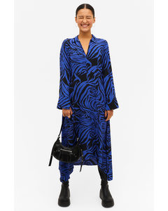 Asymmetrisk Skjortekjole Med Zebraprint Sort/blå Zebraprint