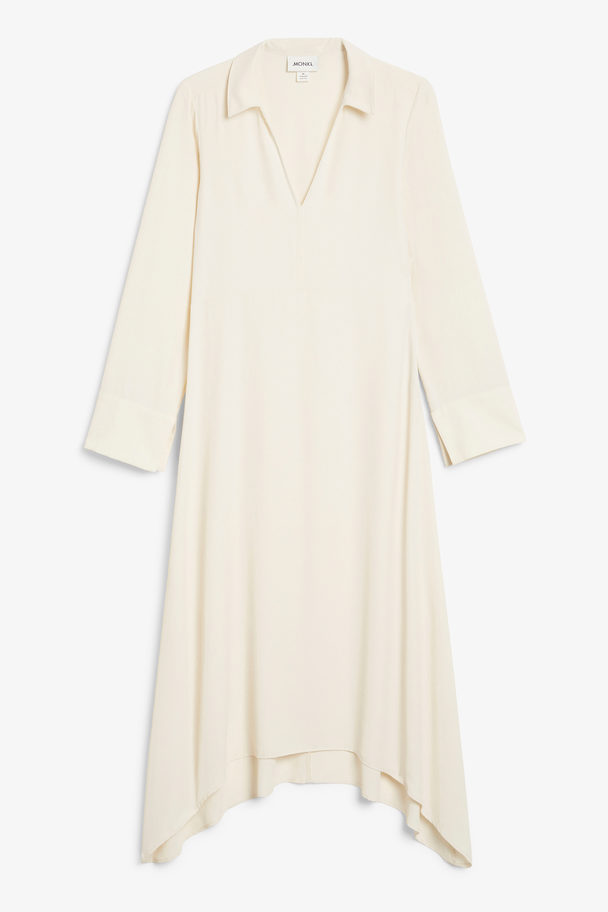 Monki Asymmetric Hem Off-white Shirt Dress Off-white