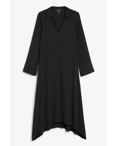 Asymmetric Hem Black Shirt Dress Black