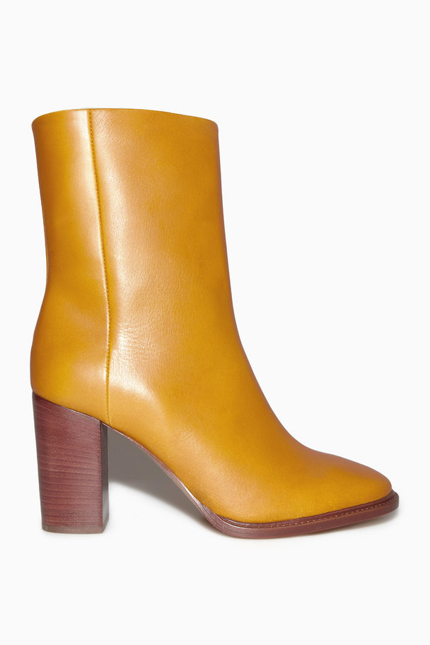 COS Block-heel Leather Ankle Boots Yellow / Brown