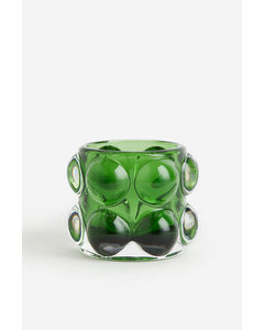 Bubbled Glass Tealight Holder Green