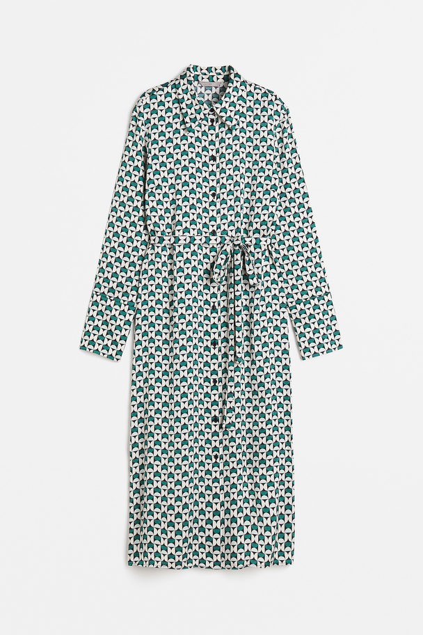 H&M Tie-belt Shirt Dress Green/patterned