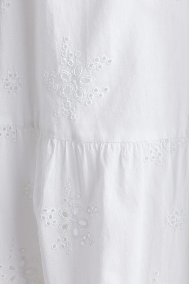 H&M Jurk Met Broderie Anglaise Wit