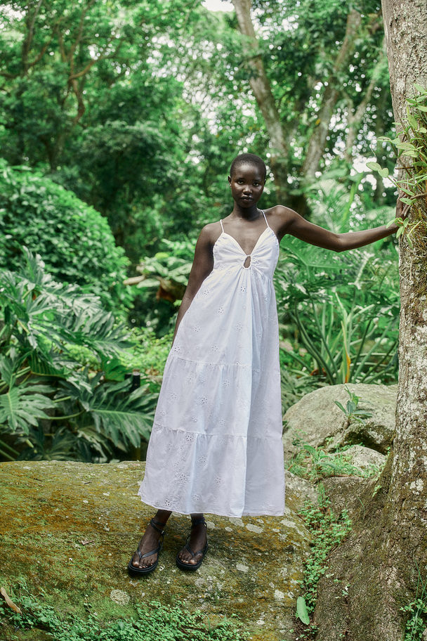 H&M Kleid mit Broderie Anglaise Weiß