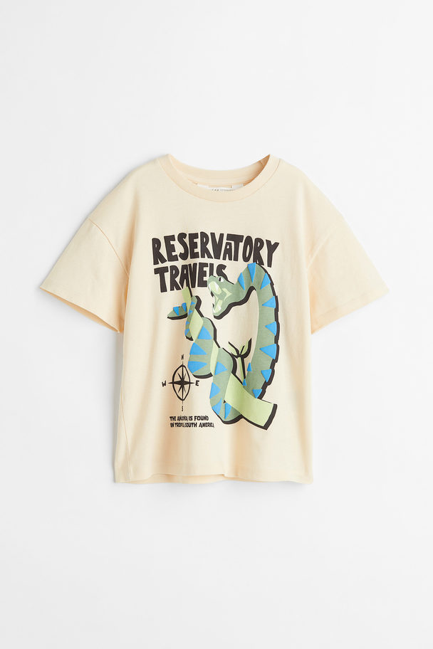 H&M Printed T-shirt Light Yellow/anaconda