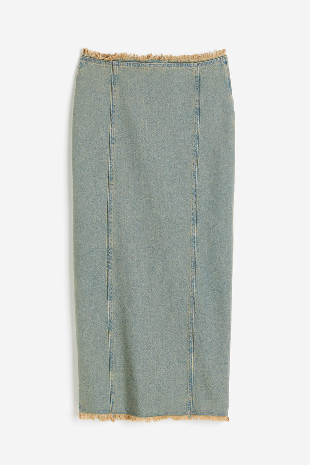 H&M Raw-edge Denim Skirt Light Denim Blue